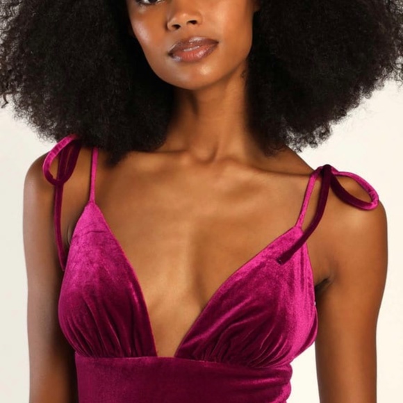 NWT Berry Pink Velvet Tie-Strap Maxi Dress SMALL - Picture 2 of 6